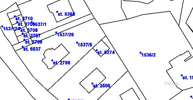Parcela st. 5274 v KÚ Jablonec nad Nisou, Katastrální mapa