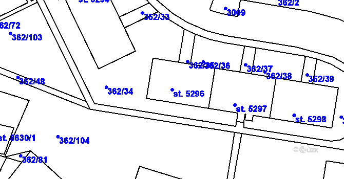 Parcela st. 5296 v KÚ Jablonec nad Nisou, Katastrální mapa