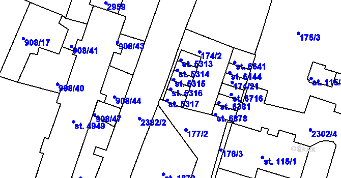 Parcela st. 5316 v KÚ Jablonec nad Nisou, Katastrální mapa