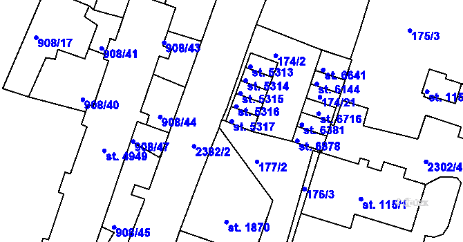 Parcela st. 5317 v KÚ Jablonec nad Nisou, Katastrální mapa