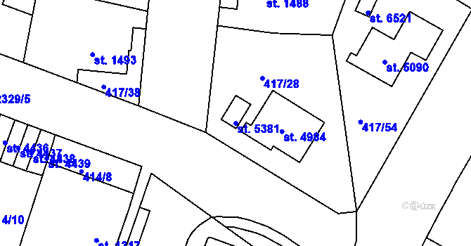 Parcela st. 5381 v KÚ Jablonec nad Nisou, Katastrální mapa