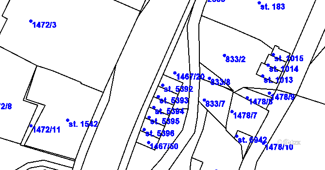 Parcela st. 5392 v KÚ Jablonec nad Nisou, Katastrální mapa