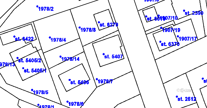 Parcela st. 5407 v KÚ Jablonec nad Nisou, Katastrální mapa