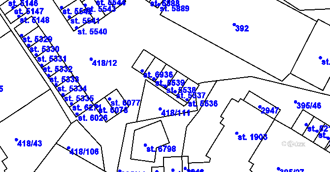Parcela st. 5538 v KÚ Jablonec nad Nisou, Katastrální mapa