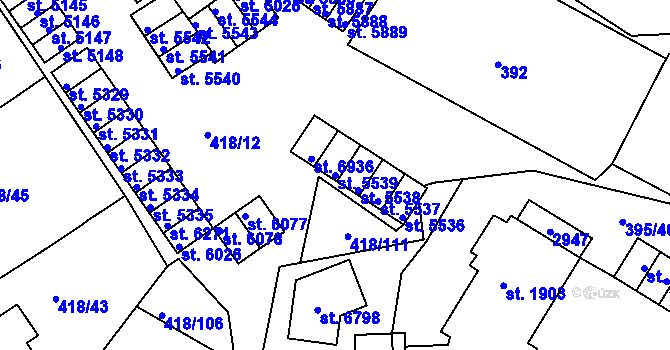 Parcela st. 5539 v KÚ Jablonec nad Nisou, Katastrální mapa