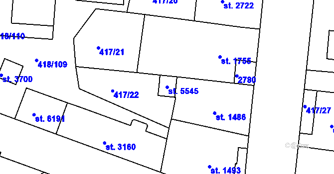 Parcela st. 5545 v KÚ Jablonec nad Nisou, Katastrální mapa