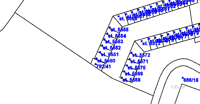 Parcela st. 5551 v KÚ Jablonec nad Nisou, Katastrální mapa