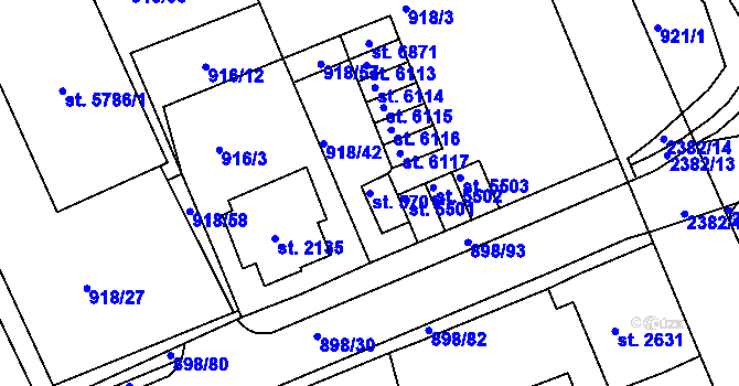 Parcela st. 5701 v KÚ Jablonec nad Nisou, Katastrální mapa