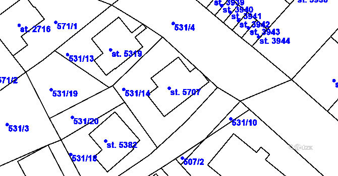 Parcela st. 5707 v KÚ Jablonec nad Nisou, Katastrální mapa