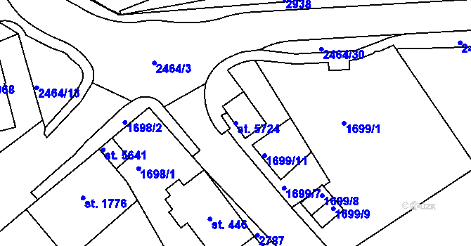 Parcela st. 5724 v KÚ Jablonec nad Nisou, Katastrální mapa