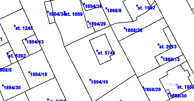 Parcela st. 5746 v KÚ Jablonec nad Nisou, Katastrální mapa