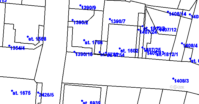 Parcela st. 5755 v KÚ Jablonec nad Nisou, Katastrální mapa