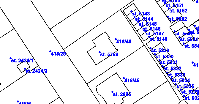Parcela st. 5759 v KÚ Jablonec nad Nisou, Katastrální mapa