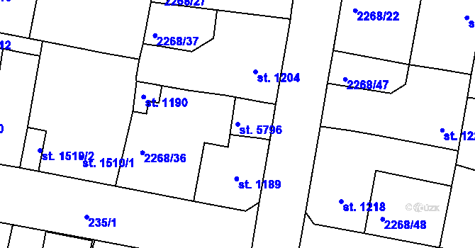 Parcela st. 5796 v KÚ Jablonec nad Nisou, Katastrální mapa