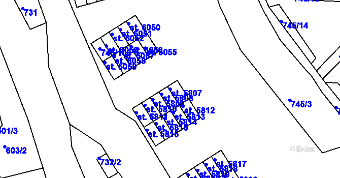 Parcela st. 5807 v KÚ Jablonec nad Nisou, Katastrální mapa