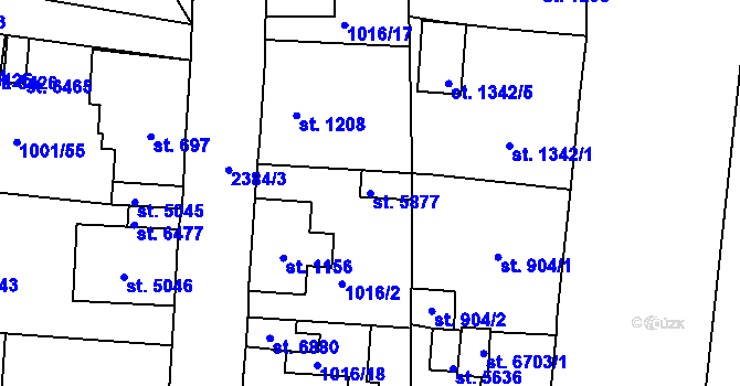 Parcela st. 5877 v KÚ Jablonec nad Nisou, Katastrální mapa