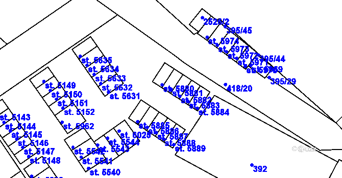Parcela st. 5881 v KÚ Jablonec nad Nisou, Katastrální mapa