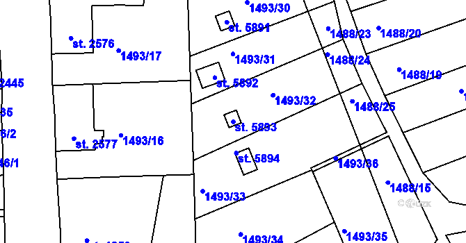 Parcela st. 5893 v KÚ Jablonec nad Nisou, Katastrální mapa