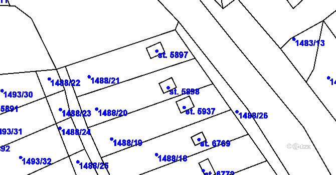 Parcela st. 5898 v KÚ Jablonec nad Nisou, Katastrální mapa