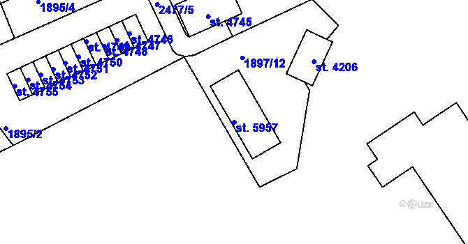 Parcela st. 5957 v KÚ Jablonec nad Nisou, Katastrální mapa