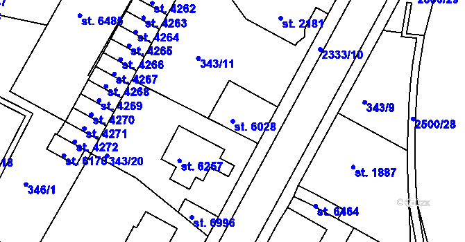 Parcela st. 6028 v KÚ Jablonec nad Nisou, Katastrální mapa