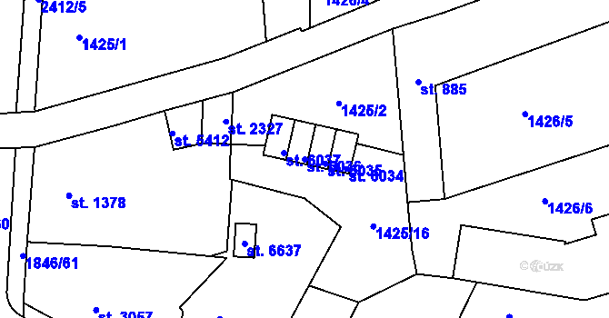 Parcela st. 6036 v KÚ Jablonec nad Nisou, Katastrální mapa