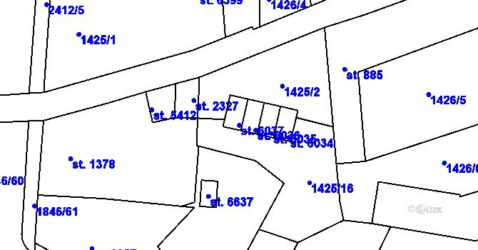 Parcela st. 6037 v KÚ Jablonec nad Nisou, Katastrální mapa
