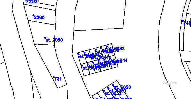 Parcela st. 6040 v KÚ Jablonec nad Nisou, Katastrální mapa