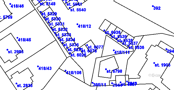 Parcela st. 6077 v KÚ Jablonec nad Nisou, Katastrální mapa