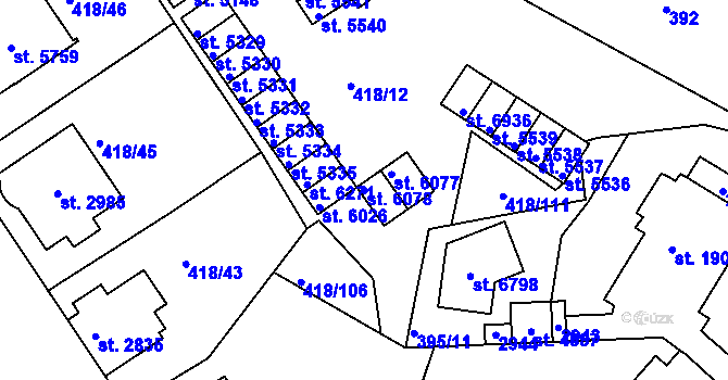 Parcela st. 6078 v KÚ Jablonec nad Nisou, Katastrální mapa