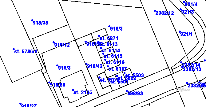 Parcela st. 6115 v KÚ Jablonec nad Nisou, Katastrální mapa
