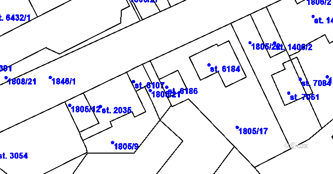 Parcela st. 6186 v KÚ Jablonec nad Nisou, Katastrální mapa