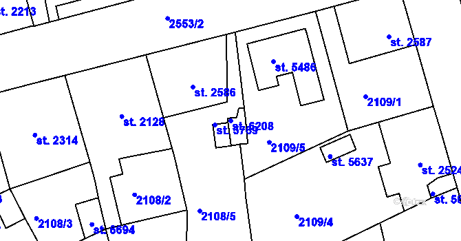 Parcela st. 6208 v KÚ Jablonec nad Nisou, Katastrální mapa