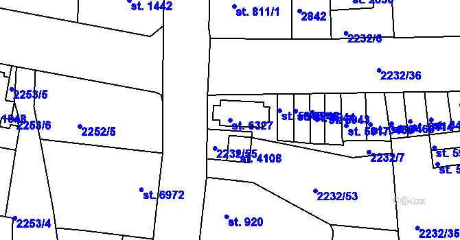 Parcela st. 6327 v KÚ Jablonec nad Nisou, Katastrální mapa