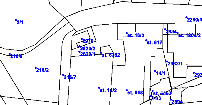 Parcela st. 6362 v KÚ Jablonec nad Nisou, Katastrální mapa