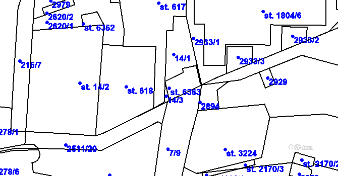 Parcela st. 6363 v KÚ Jablonec nad Nisou, Katastrální mapa