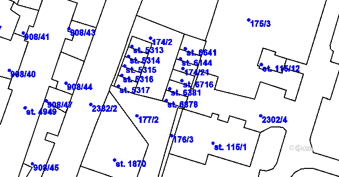 Parcela st. 6381 v KÚ Jablonec nad Nisou, Katastrální mapa