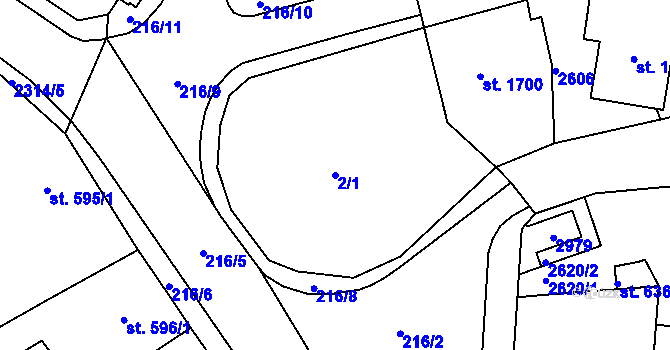 Parcela st. 2/1 v KÚ Jablonec nad Nisou, Katastrální mapa