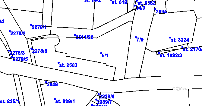 Parcela st. 5/1 v KÚ Jablonec nad Nisou, Katastrální mapa