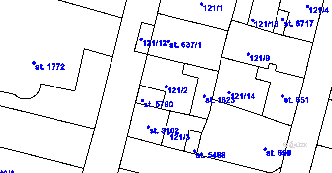 Parcela st. 121/2 v KÚ Jablonec nad Nisou, Katastrální mapa