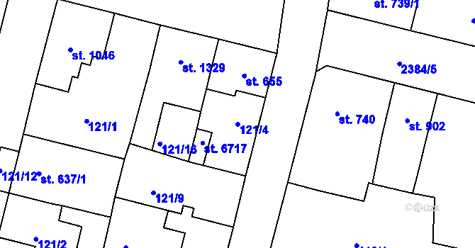 Parcela st. 121/4 v KÚ Jablonec nad Nisou, Katastrální mapa
