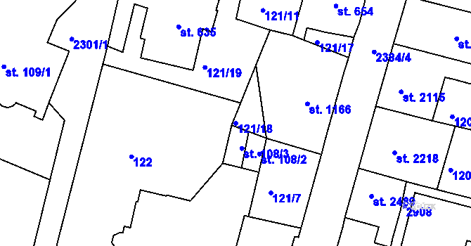 Parcela st. 121/18 v KÚ Jablonec nad Nisou, Katastrální mapa