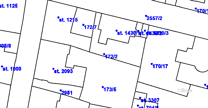 Parcela st. 172/2 v KÚ Jablonec nad Nisou, Katastrální mapa