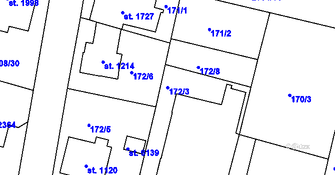 Parcela st. 172/3 v KÚ Jablonec nad Nisou, Katastrální mapa