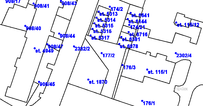 Parcela st. 177/2 v KÚ Jablonec nad Nisou, Katastrální mapa