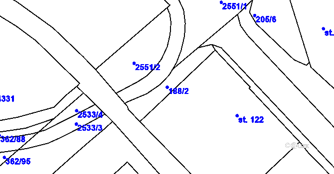 Parcela st. 188/2 v KÚ Jablonec nad Nisou, Katastrální mapa