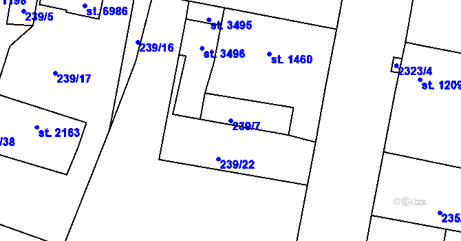 Parcela st. 239/7 v KÚ Jablonec nad Nisou, Katastrální mapa