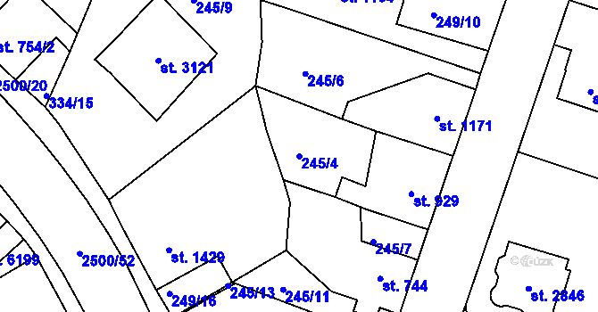 Parcela st. 245/4 v KÚ Jablonec nad Nisou, Katastrální mapa