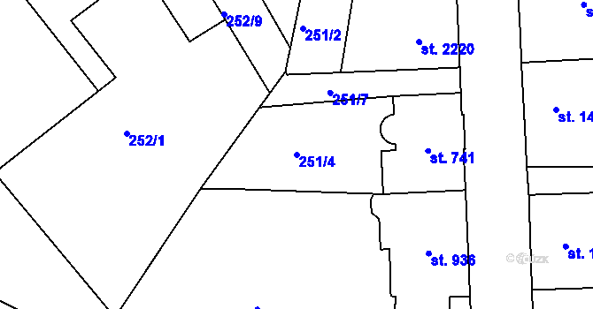 Parcela st. 251/4 v KÚ Jablonec nad Nisou, Katastrální mapa