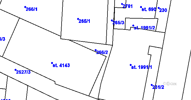 Parcela st. 266/2 v KÚ Jablonec nad Nisou, Katastrální mapa
